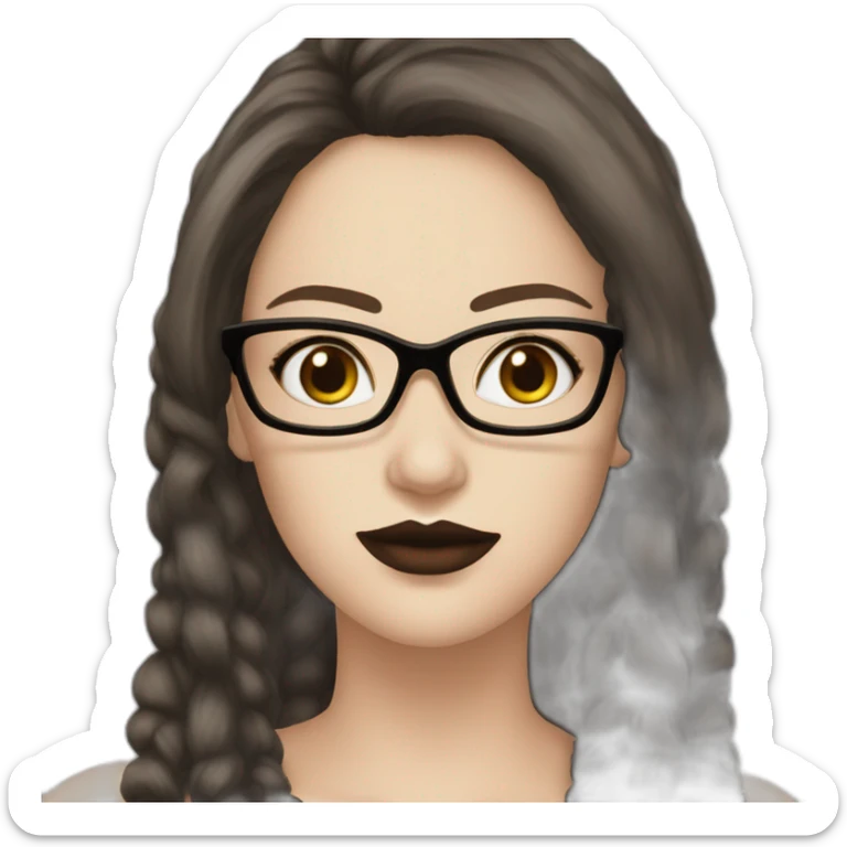 Sexy-Caucasian-woman-goth-long-brown-hair-dark-brown-eyes-glasses-plus-size-upturned-nose sticker