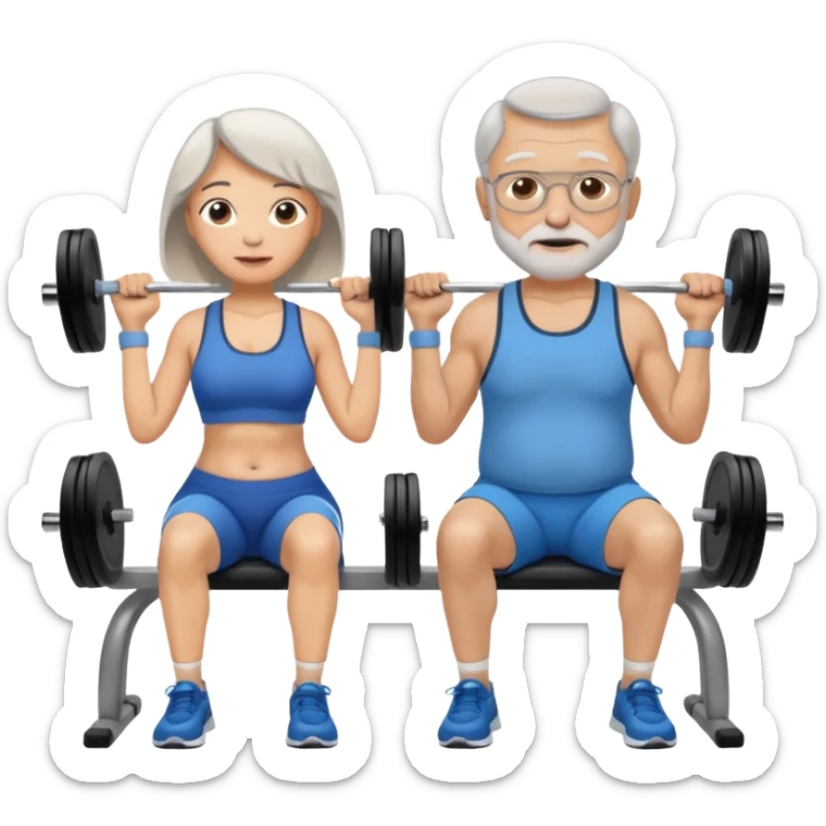 light skin grandma and grandpa work out at the gym and They have neutral colours of clothes sticker