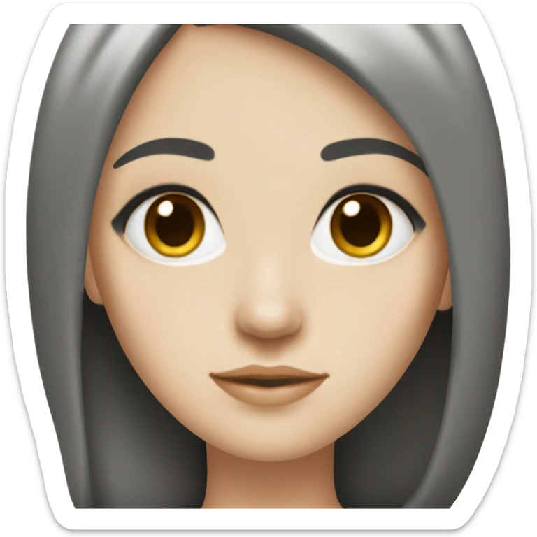 girl with black hair, pale skin, oval face, straight nose, almond eyes  sticker