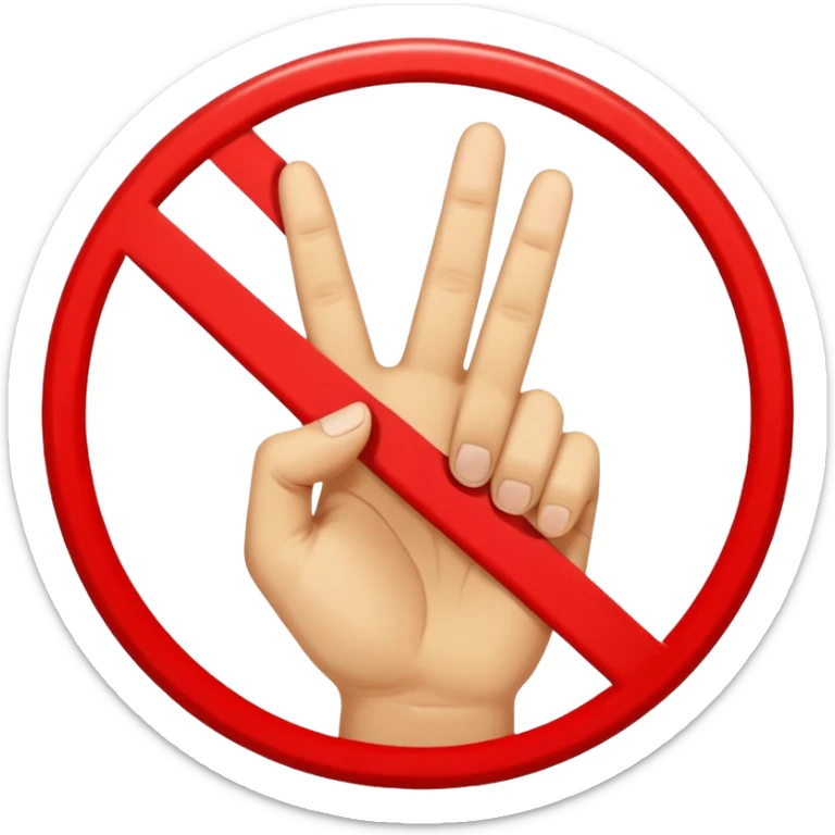 invented traffic sign: red circle with two fingers crossed in X, diagonal prohibition line sticker