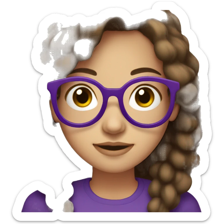 Girl with brown hair and brown eyes with round glasses with violet frame  sticker
