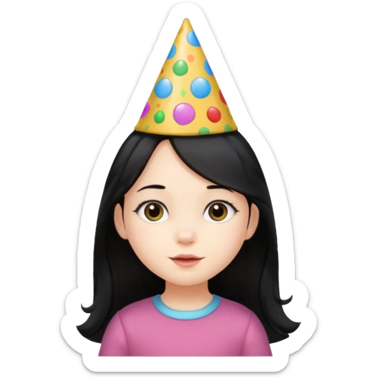 a little girl with long black hair with birthday hat, wearing glassé















 sticker
