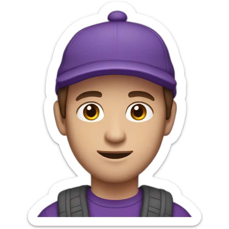 guy with brown hair and a purple cap white skin wearing a purple sweater sticker