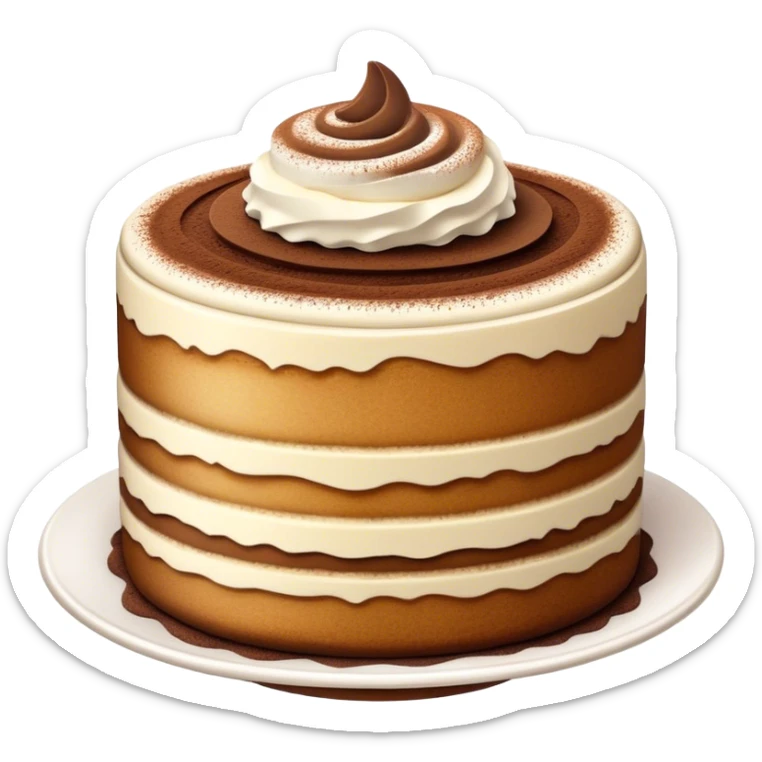 Cinematic Realistic Tiramisu Dessert Emoji, featuring layers of coffee‚Äêsoaked ladyfingers and mascarpone cream dusted with cocoa rendered with delicate textures and warm, inviting lighting. sticker