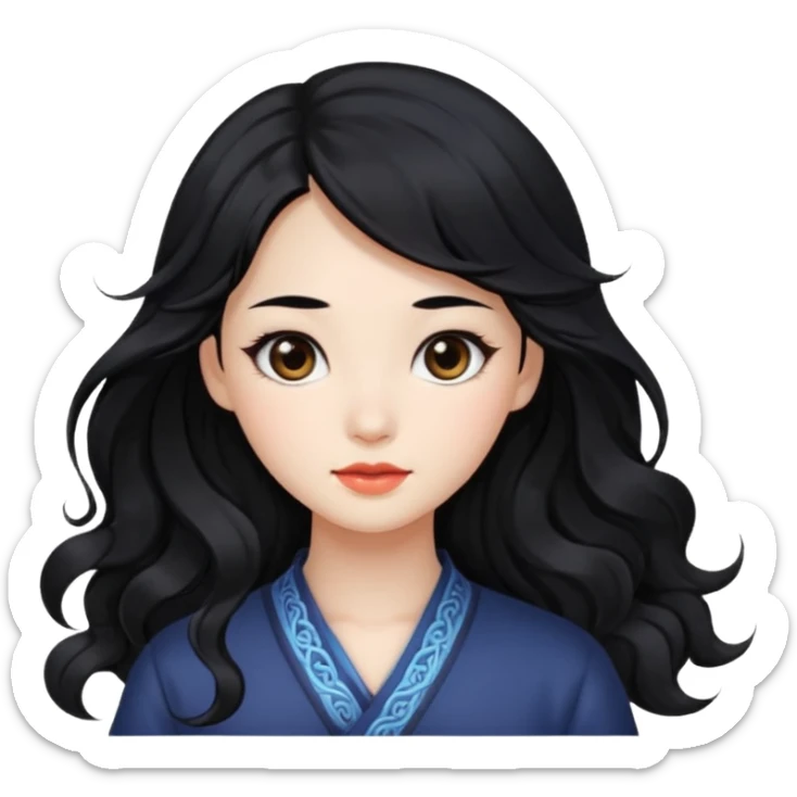 Beautiful girl,Black hair,wavy hair，long hair,Black eyes,Chinese sticker