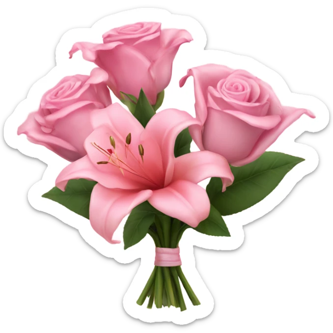 bouquet of pink roses and 2 large pink lillie's  sticker