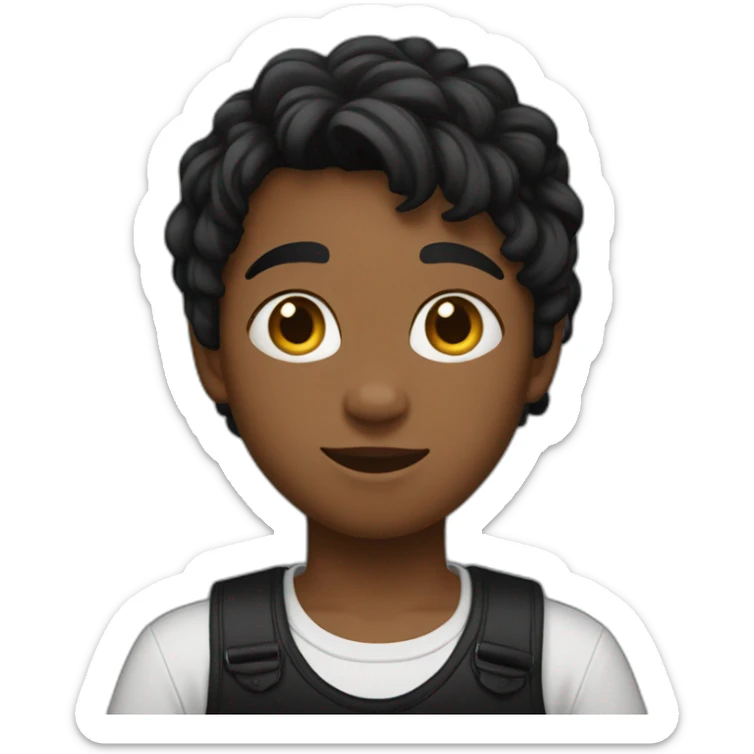 Boy with a black skirt, a black crop top, long socks and cat hears on his head sticker