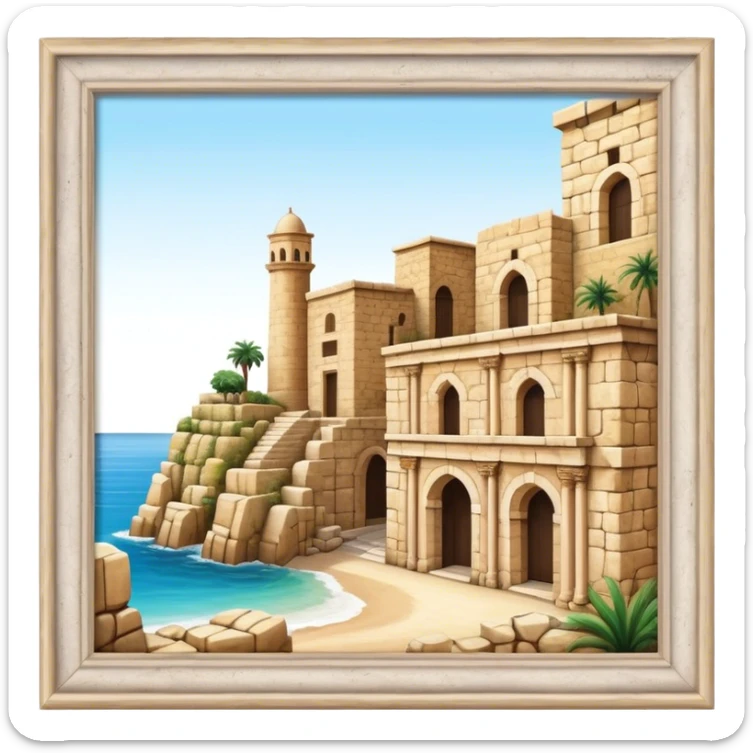 Cinematic Realistic Byblos Old City Landmark Emoji, depicted with ancient, weathered stone structures rendered with lifelike detail and nostalgic, warm lighting. sticker