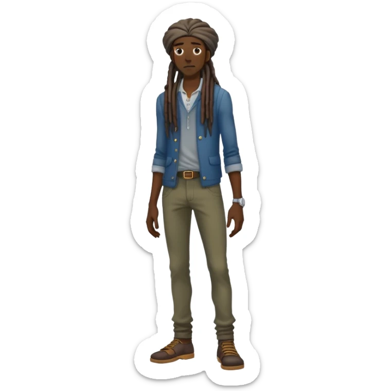 full body very skinny African American male figure standing wearing clothes with long dreadlocks sticker