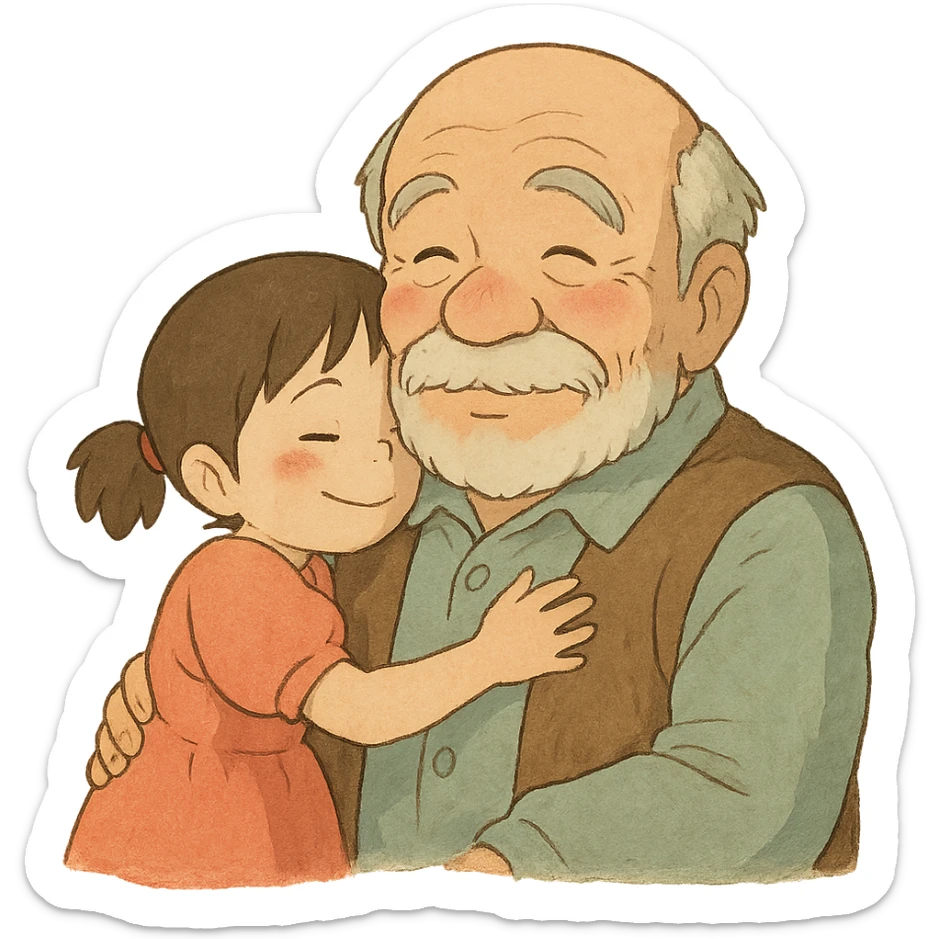small kid showing affection to their granddad, gentle and heartwarming sticker