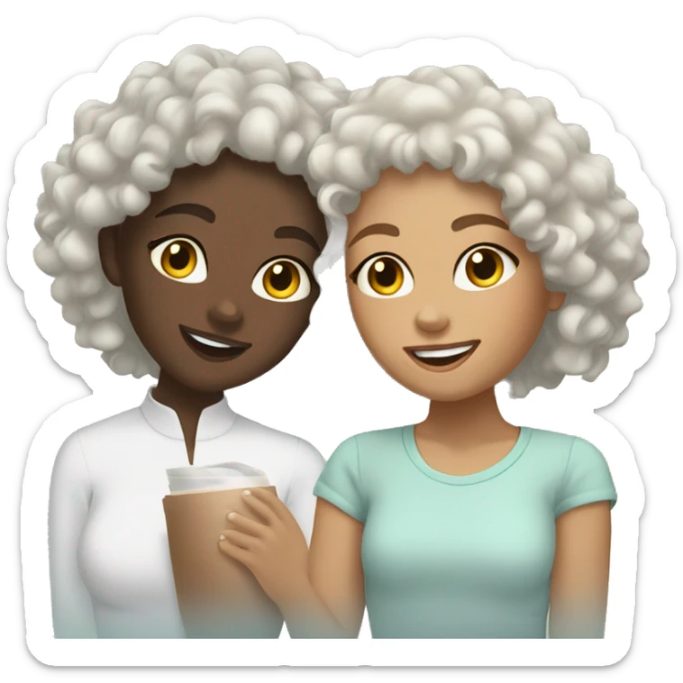 two light skin curly hair girls doing skincare face mask at home  sticker
