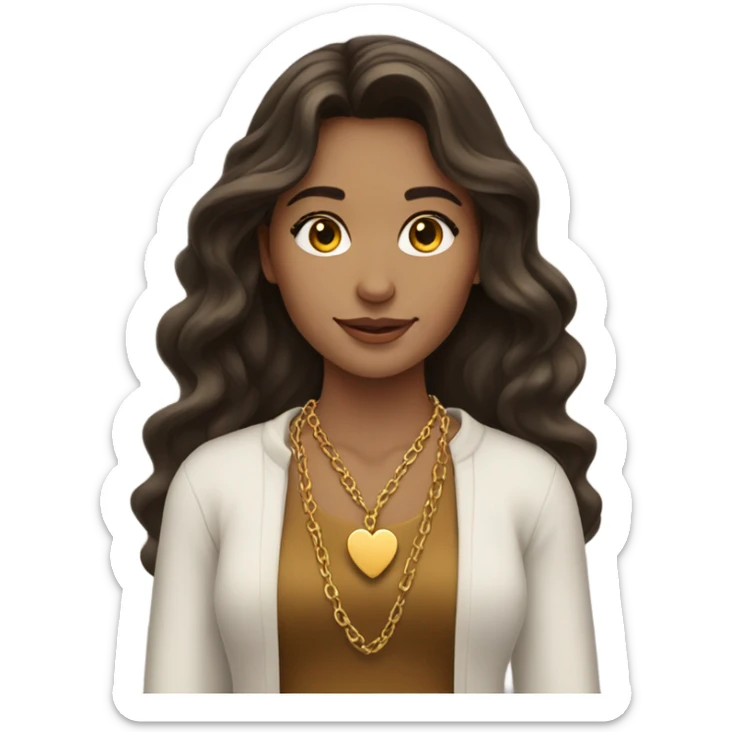 Brunette girl with long hair wavy wearing gold heart necklace  sticker