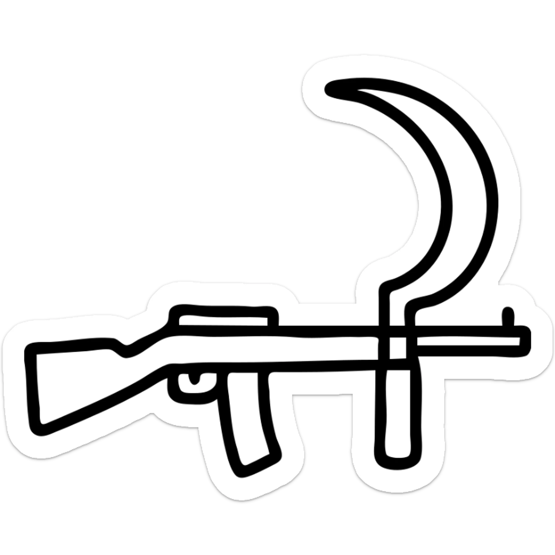A sickle attached to the end of a rifle as a bayonet weapon sticker
