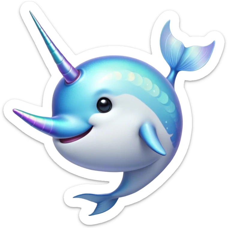 Cinematic Noble Narwhal Portrait Emoji, Poised and regal, with a sleek, iridescent body and a distinctive spiraled tusk, deep-set soulful eyes reminiscent of the ocean depths, Simplified yet sharp and sophisticated features, highly detailed, glowing with a soft, mystical glow, high shine, intelligent and enigmatic, stylized with an air of mythical allure, focused and graceful, soft glowing outline, capturing the essence of a watchful and confident sea unicorn that feels as though it could step out of the screen with effortless authority! sticker