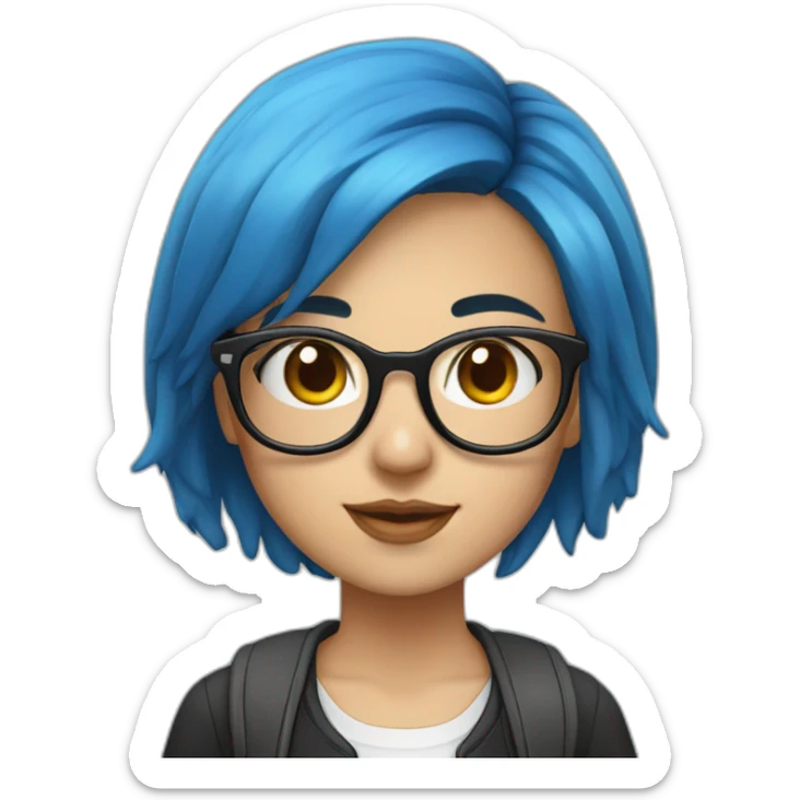 school girl with blue hair, square black frame glasses sticker