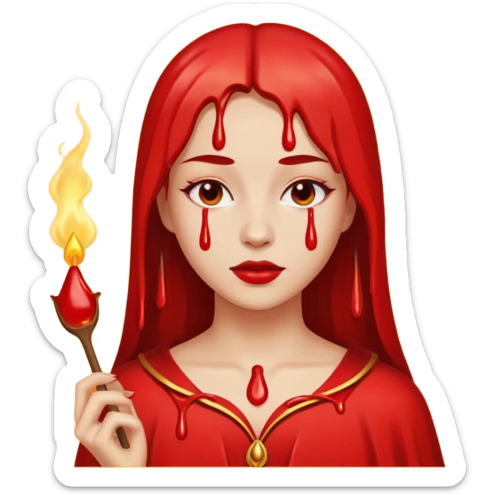 Woman dripping hot wax onto her own skin, controlled pain, ceremonial atmosphere sticker