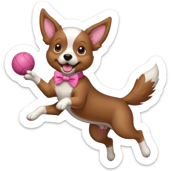 girly dog with a pink bow jumping in the air to catch a ball sticker