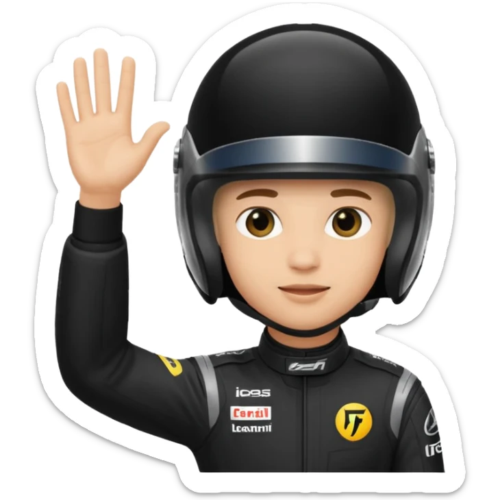 A red-bull f1 driver wearing the f1 black suit and helmet raising his hand as he celebrate sticker