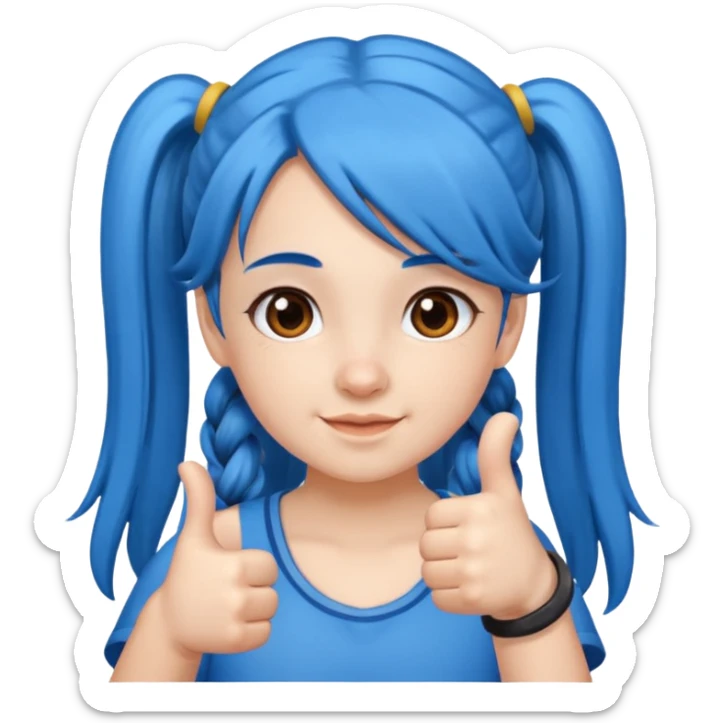 long blue hair girl in pig tails with brown eyes giving thumbs up sticker