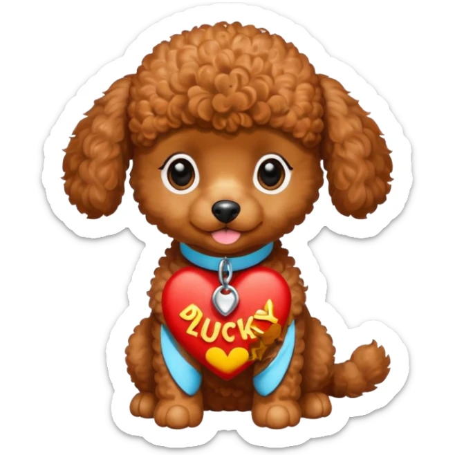 A face of red brown toy poodle puppy with “Good Luck Daddy” written under it  sticker