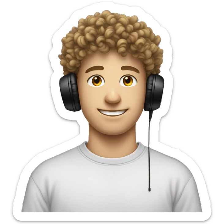 super curly white teen man black headphones on neck sweatshirt  sticker