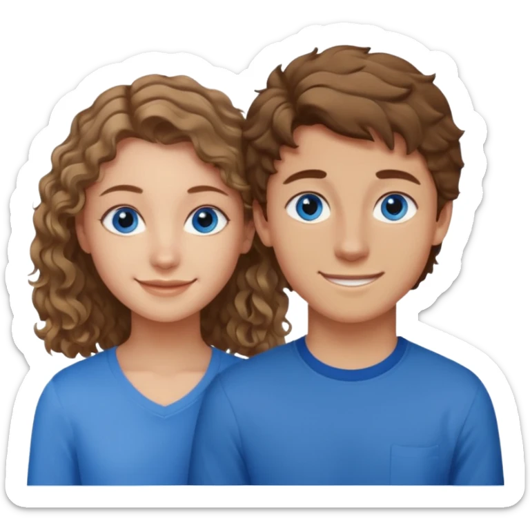 20 year old boy with slightly curly dark blonde hair and blue eyes with 20 year old girl with brown hair and blue eyes (girl is brunette (straight hair), boy is blonde.) sticker