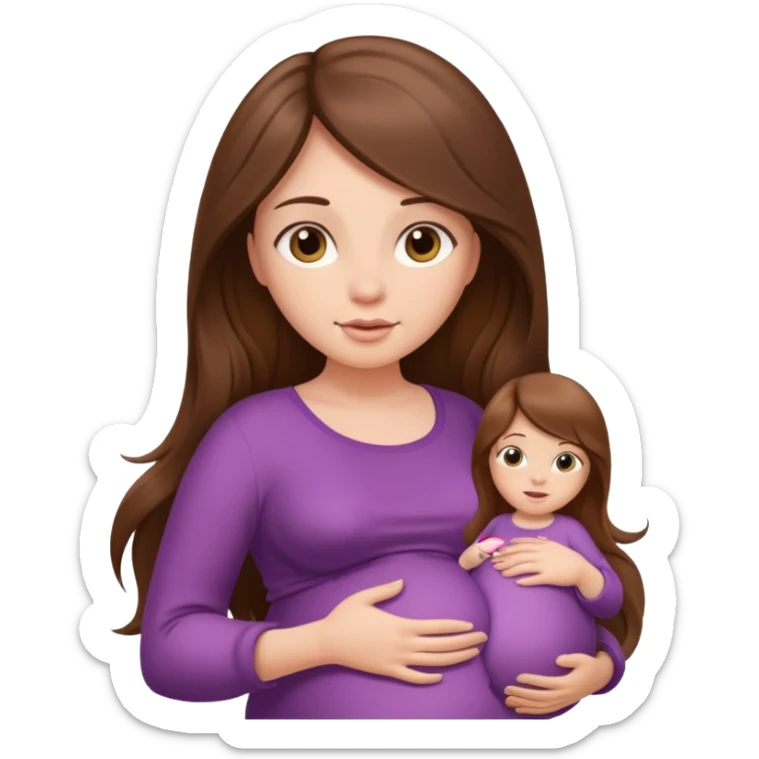 Beautiful girl with long brown hair, pregnant belly sticker