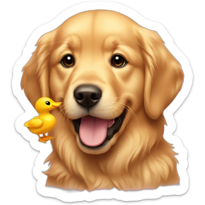 Golden retriever with a baby duck toy in mouth  sticker
