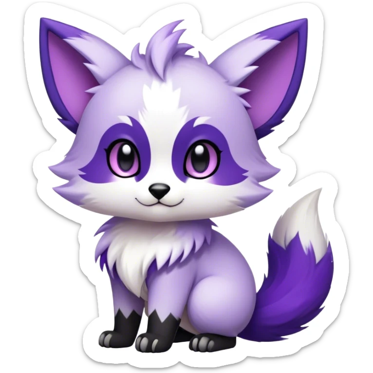  High quality Cute Cool Kawaii edgy Chibi Fur-Sona Purple fur, white belly, white tail-tip, black legs, black ears, Fakemon-creature-animal-vernid-hybrid Full Body, facial markings sticker