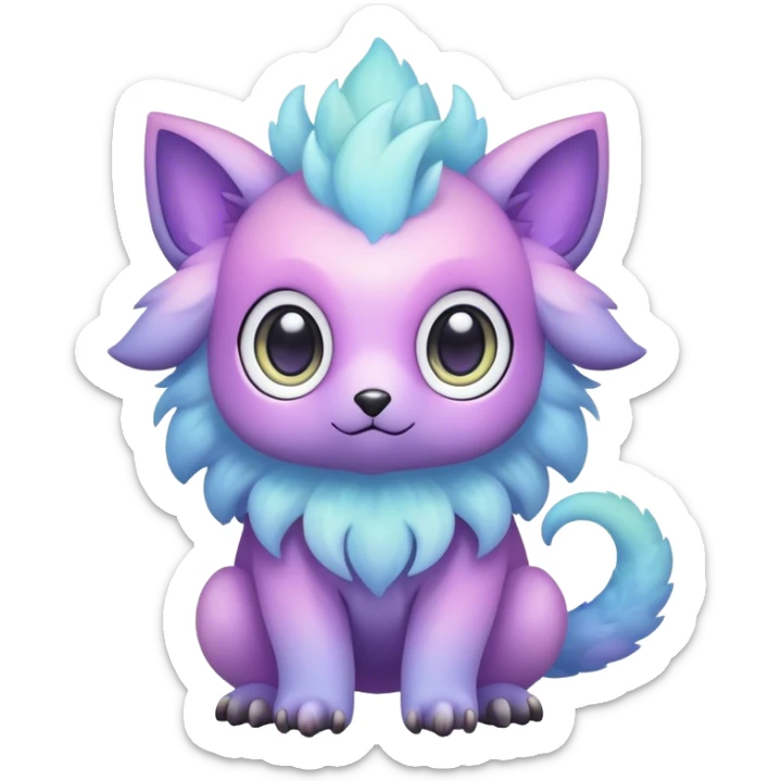 Cute cool colorful pastel nebula fantasy animal hybrid Fakemon full body, big eyes, adorable sticker