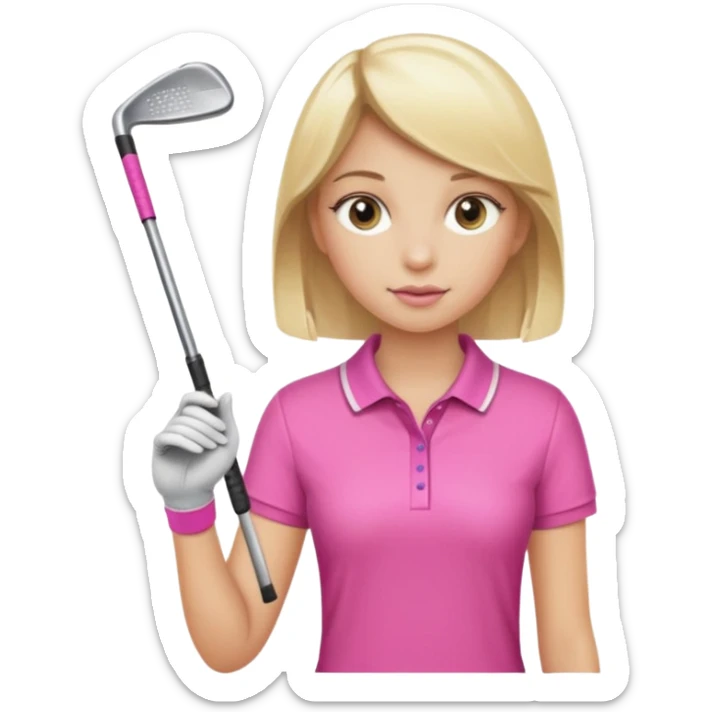girl with blonde highlights wearing pink and has a golf club sticker