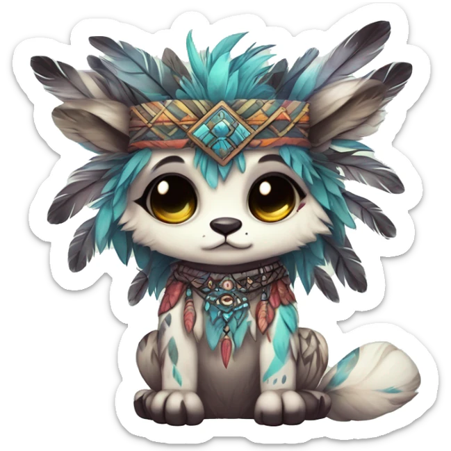 cute Kawaii edgy ethereal shy epic tribal fantasy animal fursona Fionbri creature by griffsnuff & LiLaiRa & Falvie with exotic colors with intricate patterns and feathers and headdress and necklace full body sticker