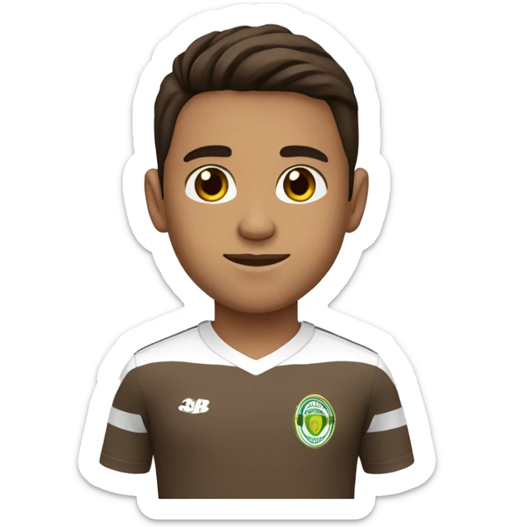 Boy with straight brown hair, brown skin,Brown eyes and Santos FC shirt sticker