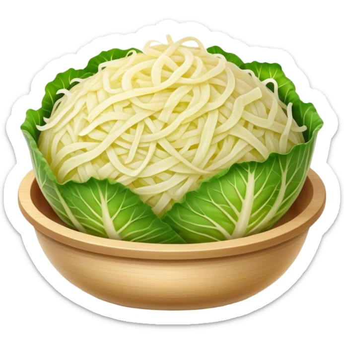 Cinematic Realistic Sauerkraut Dish Emoji, depicted as a tangy, fermented cabbage dish rendered with vibrant textures and natural, appetizing lighting. sticker