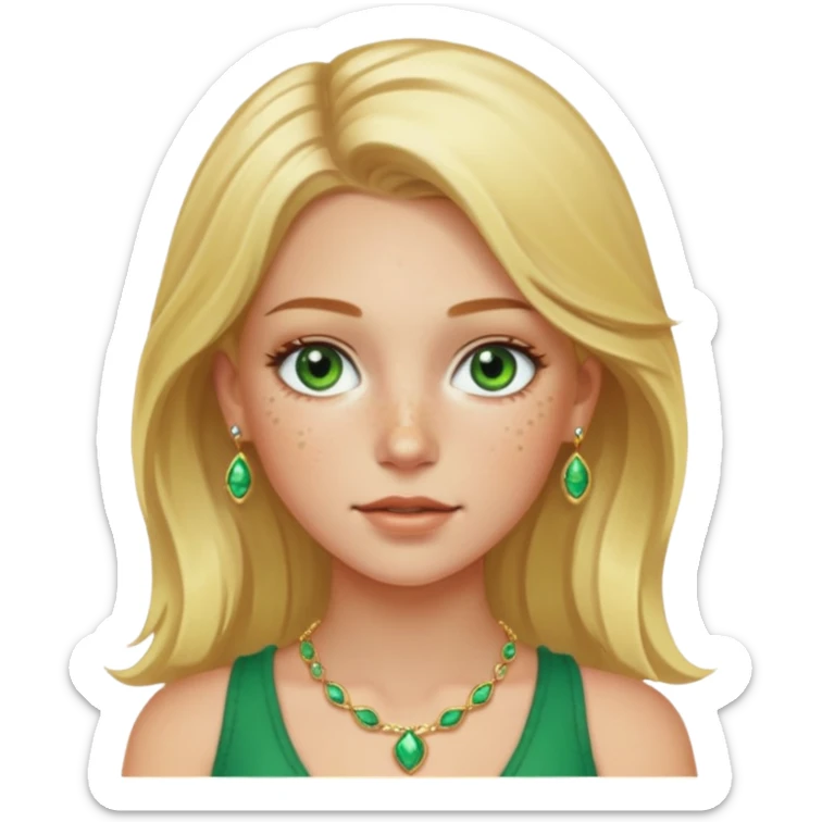 White girl with freckles blonde hair green eyes gold jelwery  sticker