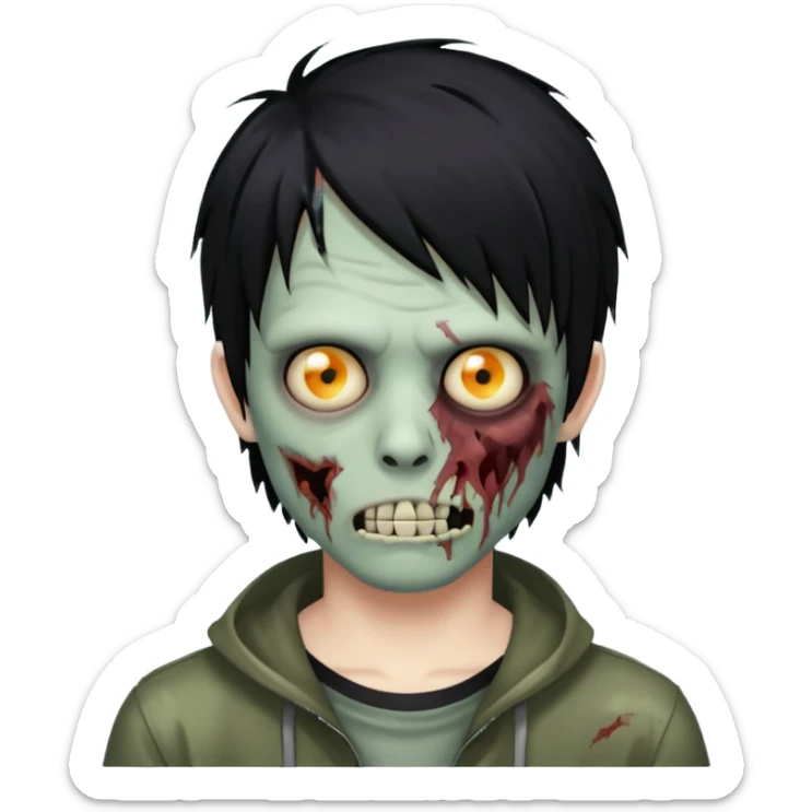 crie um emoji de zumbi homen com o cabelo de emo grande cobrindo o rosto assim🧟 sticker