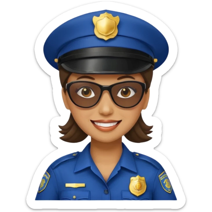 woman police with hair style and hats and sun glasses sticker