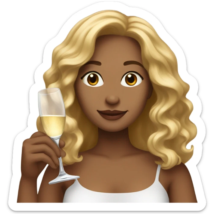 “Create an emoji of a woman with medium-toned skin, long wavy hair, holding a glass of champagne.” sticker