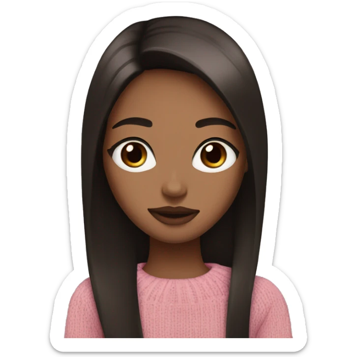 fair skin, dark straight hair, brown sweater, brown eyes, pink lips, long eyelashes sticker