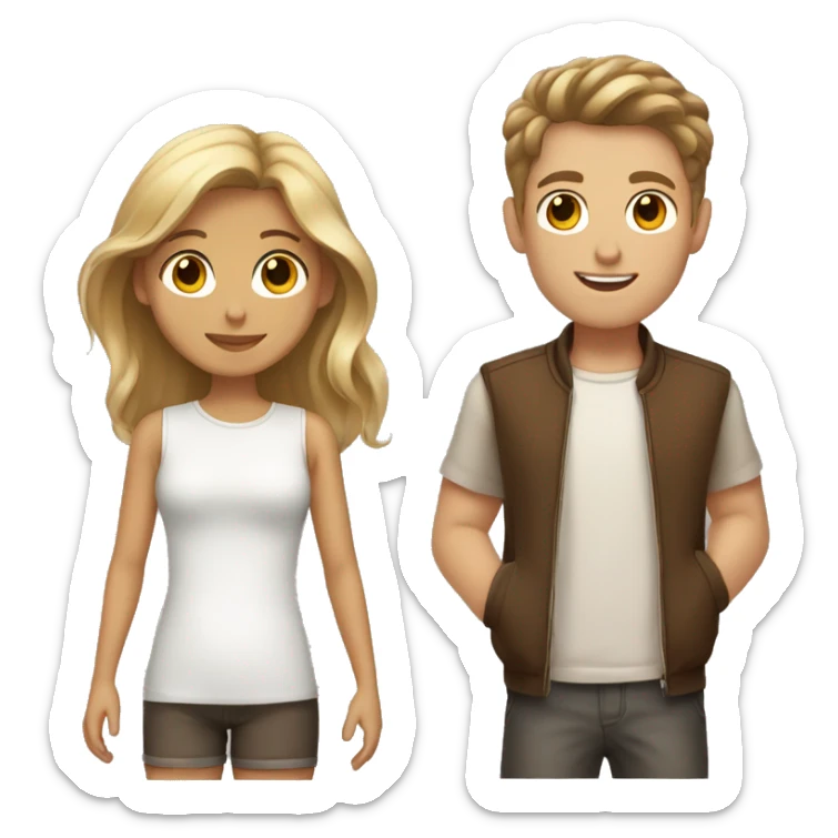 One tanned girl with brown hair and blonde highlights next to a white boy with brown hair  sticker