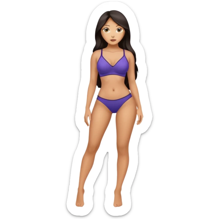 asian nude woman standing in sexy pose, beautiful face, full body, long dark hair sticker