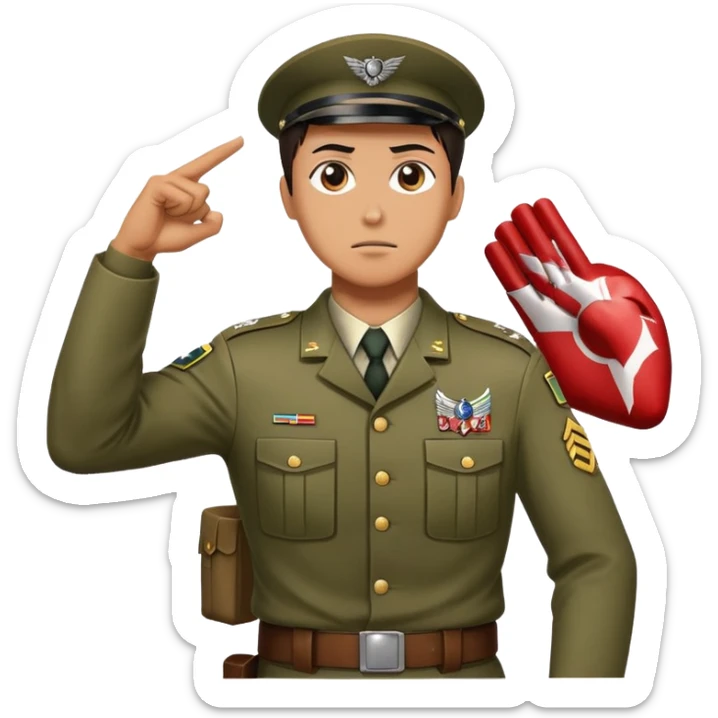 soldier doing the Attack on Titan salute with fist on chest, military salute with right fist over heart sticker
