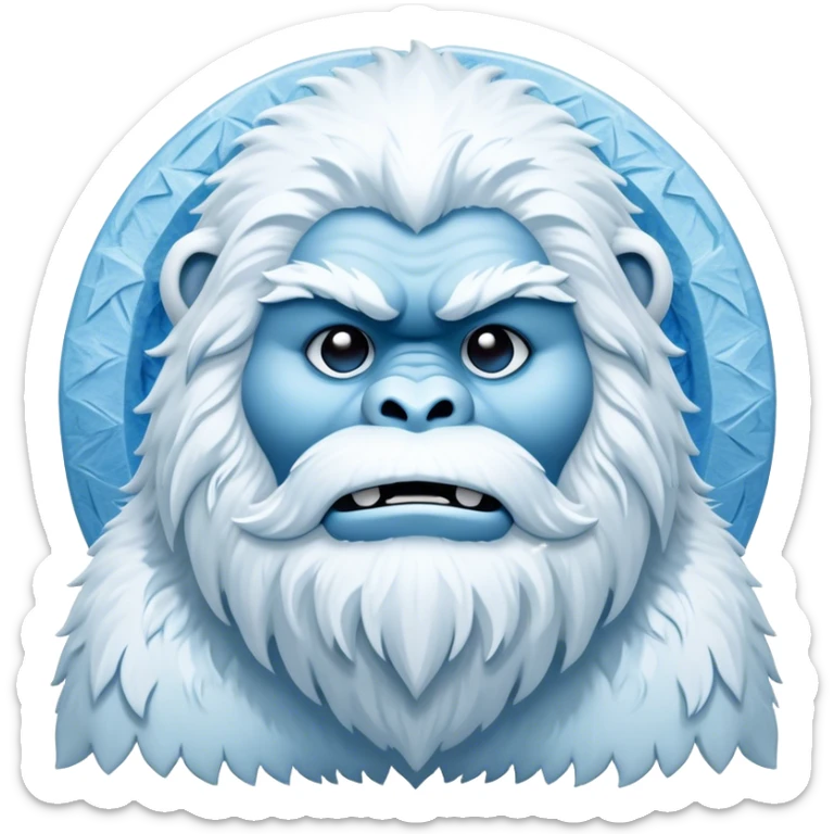Cinematic Noble Yeti Portrait Emoji, Grand and enigmatic, with a towering, snow-dusted figure in pristine whites and cool blues, exuding ancient, mystical wisdom and stoic majesty, simplified yet exquisitely detailed with frosty textures, glowing with a gentle, icy outline that captures the awe-inspiring presence of a guardian of the frozen wilds! sticker