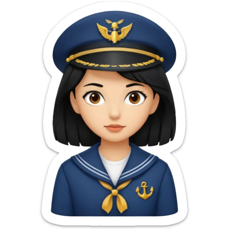 Girl sailor black hair tan skin navy with eyes dark brown sticker