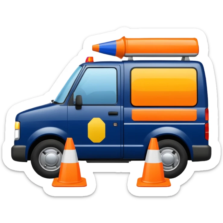 Police Pickup Truck with Body Color Is Navy, White And Lemon Yellow With number Is 02 With Orange Cones In Vehicle sticker