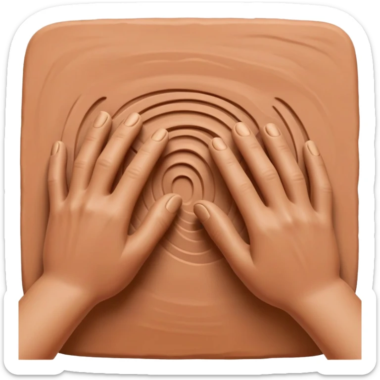 hands pressing sidewalls of clay with fingers and thumbs for shaping pottery sticker
