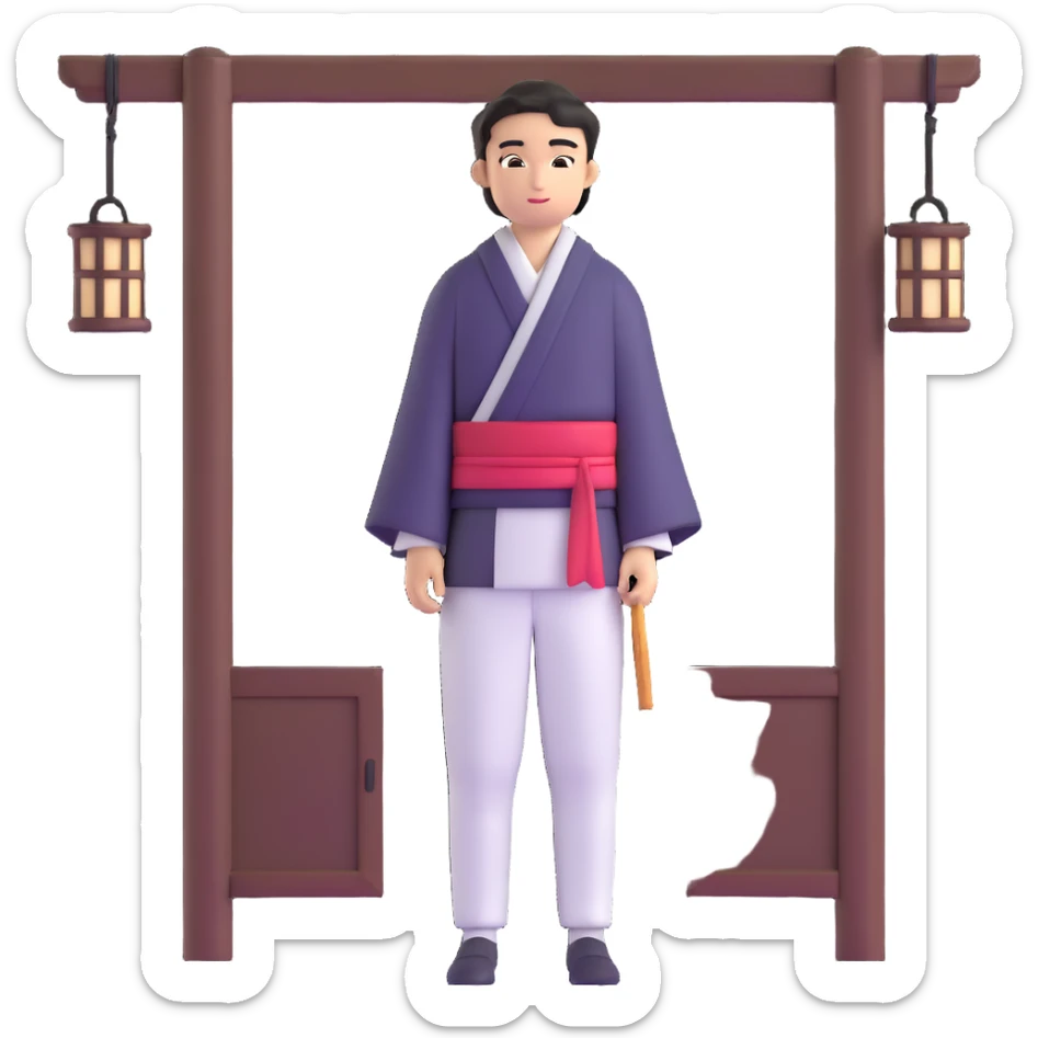 Japanese male high school student staying at traditional inn during school trip sticker