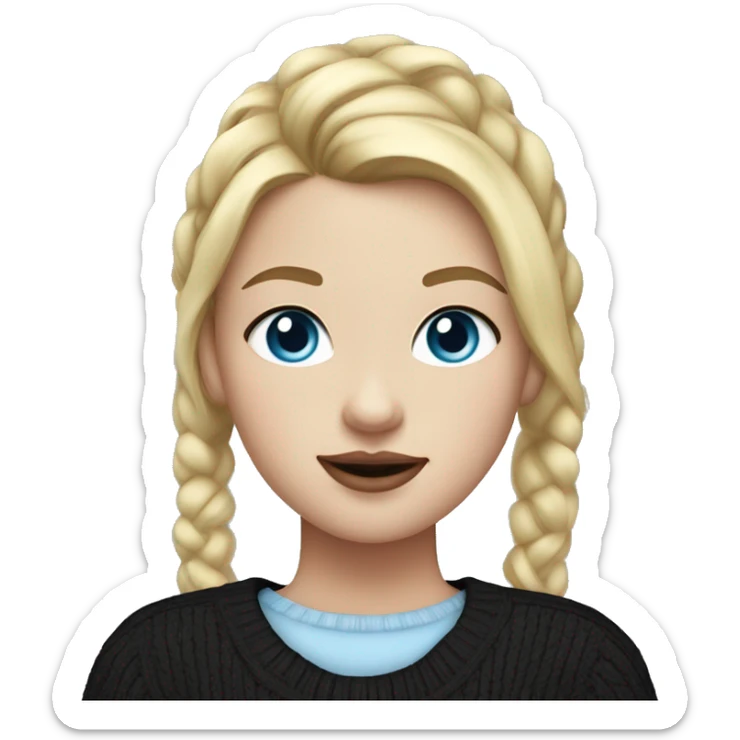 girl with white skin with blonde hair with blue eyes in a black sweater with a ponytail on her head with plump lips sticker
