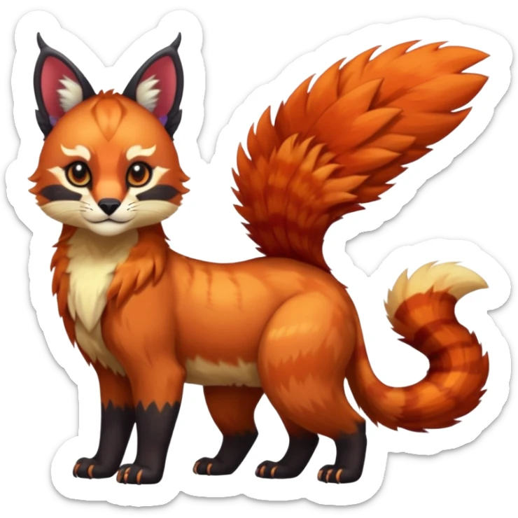 Colorful edgy dark tropical exotic cute cool beautiful shiny beautiful fantasy-caracal-civet-genet-Gryphon-Cacomistle-Trico-Red-Panda-oncilla-animal-Fakémon-hybrid-fursona (full body) sticker