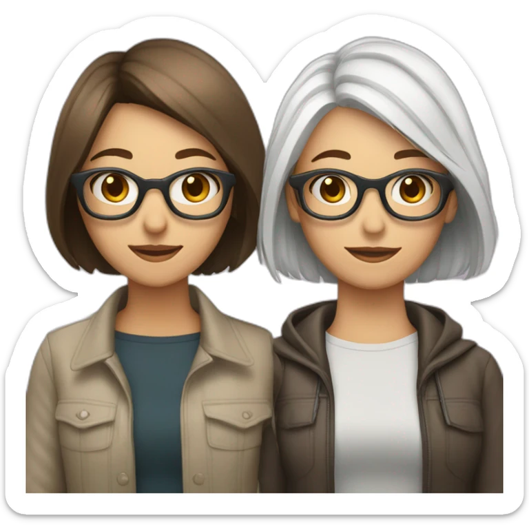 A Couple of two girls one with white hair and other with short brown hair and glasses sticker